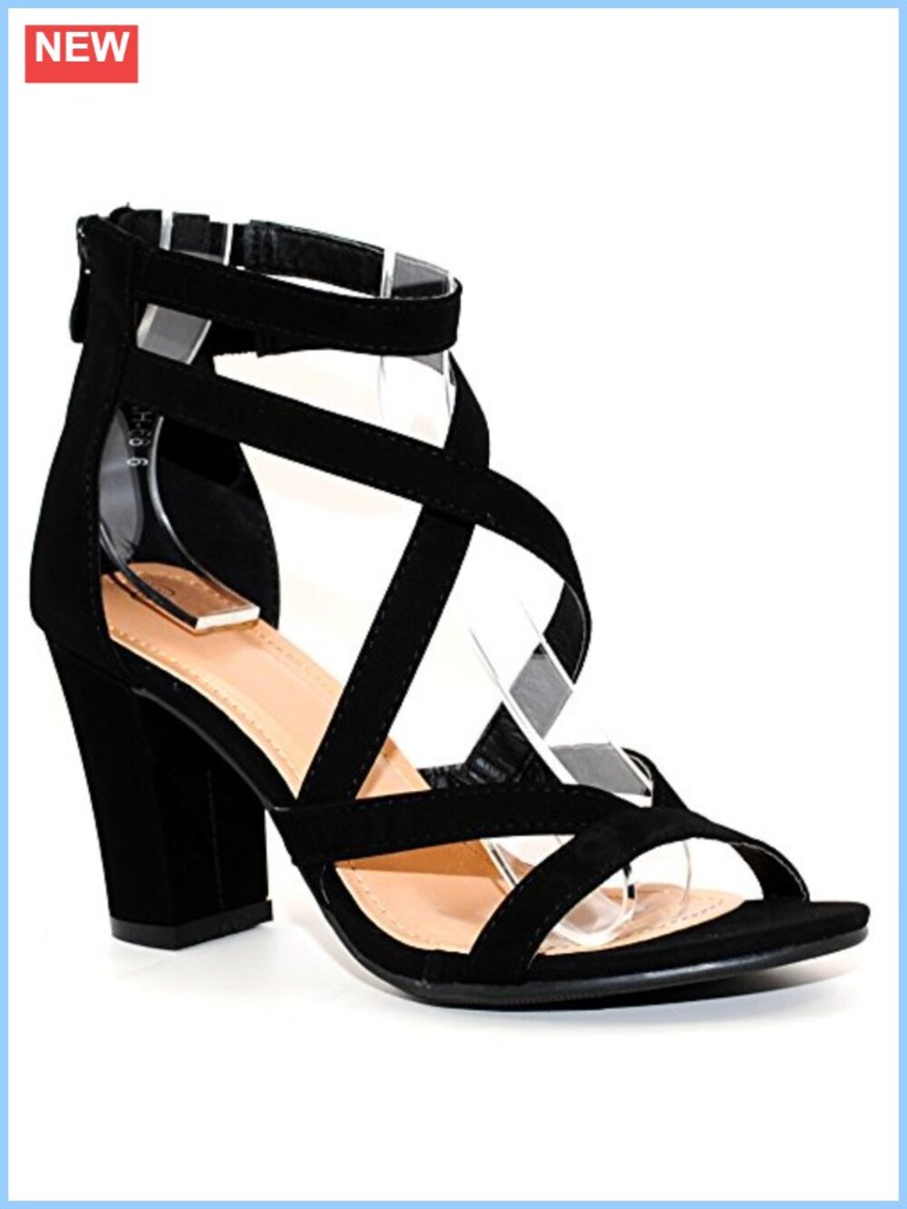 Women's Chunky Heel Ankle Strap Sandals with Crisscross Straps, 3.25 Inch Heel